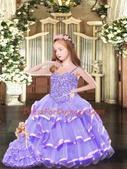 Fantastic Lavender Sweetheart Neckline Beading and Ruffled Layers Sweet 16 Dress Sleeveless Lace Up