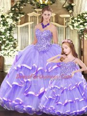 Fantastic Lavender Sweetheart Neckline Beading and Ruffled Layers Sweet 16 Dress Sleeveless Lace Up