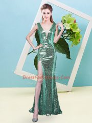 Turquoise Sleeveless Floor Length Sequins Zipper Prom Dresses