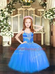 Sleeveless Lace Up High Low Beading Child Pageant Dress