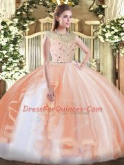 Peach Sleeveless Beading and Ruffles Floor Length Sweet 16 Dress