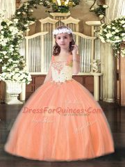 Floor Length Ball Gowns Sleeveless Orange Red Girls Pageant Dresses Lace Up