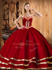 Fancy Red Sleeveless Embroidery Floor Length Sweet 16 Dress