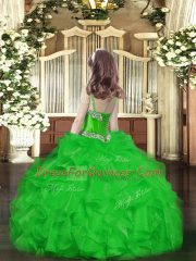Dazzling Green Little Girls Pageant Dress Wholesale Party and Quinceanera and Wedding Party with Beading and Ruffles Straps Sleeveless Lace Up