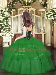 Olive Green Sleeveless Beading and Ruffled Layers Floor Length Custom Made Pageant Dress