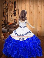 Straps Sleeveless Organza Kids Pageant Dress Embroidery and Ruffles Lace Up