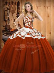 Pretty Sweetheart Sleeveless Satin and Tulle Ball Gown Prom Dress Embroidery Lace Up