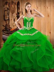 Deluxe Green Sweet 16 Dresses Military Ball and Sweet 16 and Quinceanera with Embroidery and Ruffles Sweetheart Sleeveless Lace Up