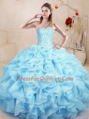 Light Blue Quinceanera Dress Sweet 16 and Quinceanera with Ruffles Sweetheart Sleeveless Lace Up