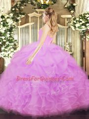 Sleeveless Floor Length Beading and Ruffles Lace Up Vestidos de Quinceanera with Apple Green