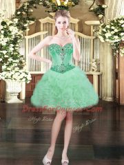 Artistic Organza Sweetheart Sleeveless Lace Up Beading and Ruffles Sweet 16 Dress in Apple Green