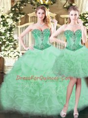 Artistic Organza Sweetheart Sleeveless Lace Up Beading and Ruffles Sweet 16 Dress in Apple Green