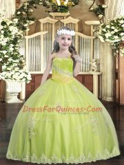 Great Straps Sleeveless Tulle Little Girl Pageant Gowns Appliques and Sequins Lace Up