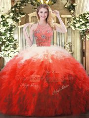 Graceful Halter Top Sleeveless Zipper Sweet 16 Dresses Multi-color Tulle