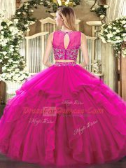 Elegant Rust Red Two Pieces Beading and Ruffles Quinceanera Gowns Zipper Tulle Sleeveless Floor Length