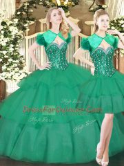 Turquoise Lace Up Quinceanera Dress Beading and Ruffled Layers Sleeveless Floor Length