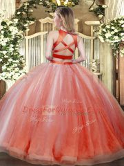 Blue Criss Cross Sweet 16 Quinceanera Dress Ruffles Sleeveless Floor Length