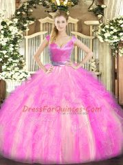 Floor Length Ball Gowns Sleeveless Rose Pink Vestidos de Quinceanera Zipper