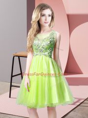 Scoop Sleeveless Tulle Prom Dresses Beading Zipper