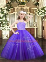 Lavender Zipper Child Pageant Dress Beading and Lace Sleeveless Floor Length