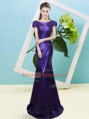 Scoop Cap Sleeves Sequined Prom Dresses Sequins Zipper
