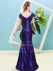 Scoop Cap Sleeves Sequined Prom Dresses Sequins Zipper