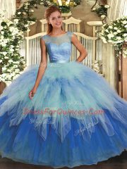 Beading and Ruffles Quinceanera Dress Multi-color Backless Sleeveless Floor Length