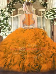 Ball Gowns Sweet 16 Dress Gold Scoop Fabric With Rolling Flowers Sleeveless Floor Length Zipper