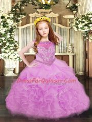 Beading and Ruffles and Pick Ups Little Girl Pageant Gowns Lilac Zipper Sleeveless Floor Length