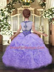 Beading and Ruffles and Pick Ups Little Girl Pageant Gowns Lilac Zipper Sleeveless Floor Length