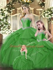 Green Sweetheart Neckline Ruffles Quinceanera Dresses Sleeveless Lace Up