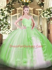 Adorable Tulle Lace Up Sweetheart Sleeveless Floor Length Quince Ball Gowns Ruffles