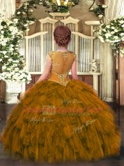 Sleeveless Organza Floor Length Zipper Pageant Dress for Teens in Purple with Beading and Ruffles