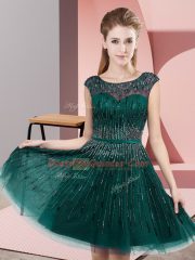 Beading Prom Gown Dark Green Backless Sleeveless Knee Length