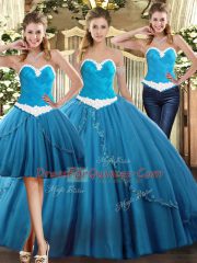 Fantastic Floor Length Teal 15 Quinceanera Dress Tulle Sleeveless Beading