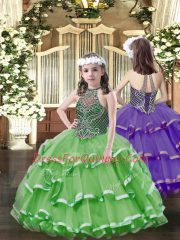 Top Selling Green Lace Up Quinceanera Dresses Beading and Ruffled Layers Sleeveless Floor Length