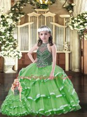 Top Selling Green Lace Up Quinceanera Dresses Beading and Ruffled Layers Sleeveless Floor Length
