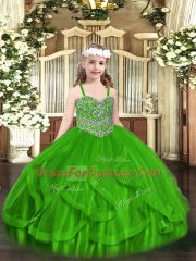 Superior Sleeveless Lace Up Floor Length Beading and Ruffles Little Girl Pageant Dress