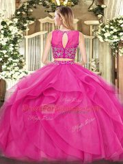 Great Two Pieces Sweet 16 Quinceanera Dress Lavender Scoop Tulle Sleeveless Floor Length Zipper