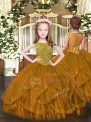 Ball Gowns 15 Quinceanera Dress Brown Scoop Organza Sleeveless Floor Length Lace Up