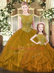 Ball Gowns 15 Quinceanera Dress Brown Scoop Organza Sleeveless Floor Length Lace Up
