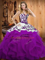 Nice Floor Length Eggplant Purple Ball Gown Prom Dress Sweetheart Sleeveless Lace Up