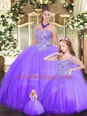 Tulle Sleeveless Floor Length 15th Birthday Dress and Beading