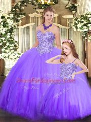 Tulle Sleeveless Floor Length 15th Birthday Dress and Beading