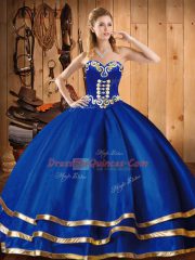 Trendy Blue Ball Gowns Sweetheart Sleeveless Organza Floor Length Lace Up Embroidery Vestidos de Quinceanera