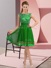 Smart Green Empire Appliques Backless Chiffon Sleeveless Knee Length