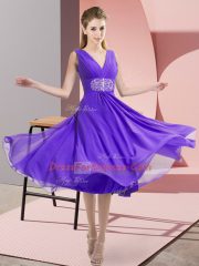 Knee Length Empire Sleeveless Lavender Quinceanera Court Dresses Side Zipper