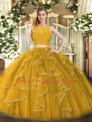 Fantastic Floor Length Gold Quinceanera Dress Scoop Sleeveless Zipper