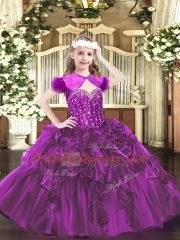 Gorgeous Sleeveless Beading and Ruffles Lace Up High School Pageant Dress