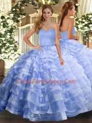 Lavender Ball Gowns Sweetheart Sleeveless Organza Floor Length Lace Up Ruffled Layers Quinceanera Gowns